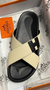 Men's Hermes Slipper -beige Black
