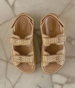 chanel beige hessian sandals